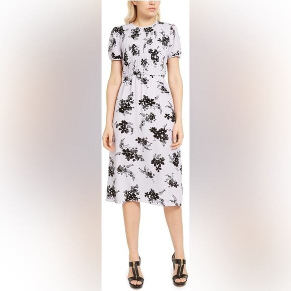 MICHAEL KORS | Lavender Purple Floral Print Pintuck Midi Dress | Medium - Picture 1 of 10
